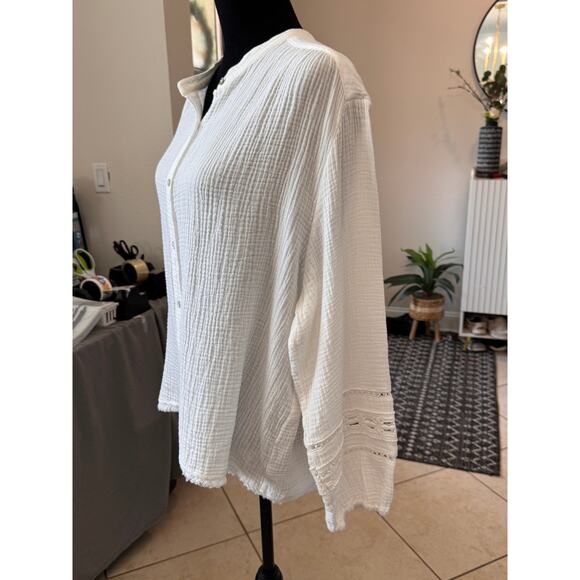 New JOHNNY WAS CALME Women's Cream Cotton Gauze Peasant Top Size XL - Picture 2 of 11